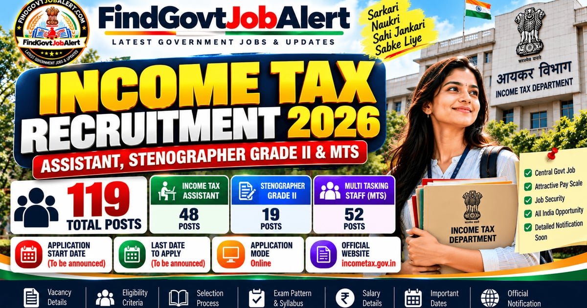 Income Tax Assistant, Stenographer Apply Online - Office of the Principal Chief Commissioner of Income Tax, Delhi Region.