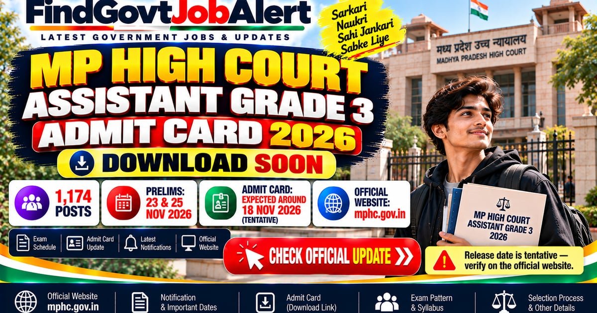 MP High Court Assistant Grade 3 Admit Card 2026: Download Soon - High Court of Madhya Pradesh (MPHC), Jabalpur, Madhya Pradesh
