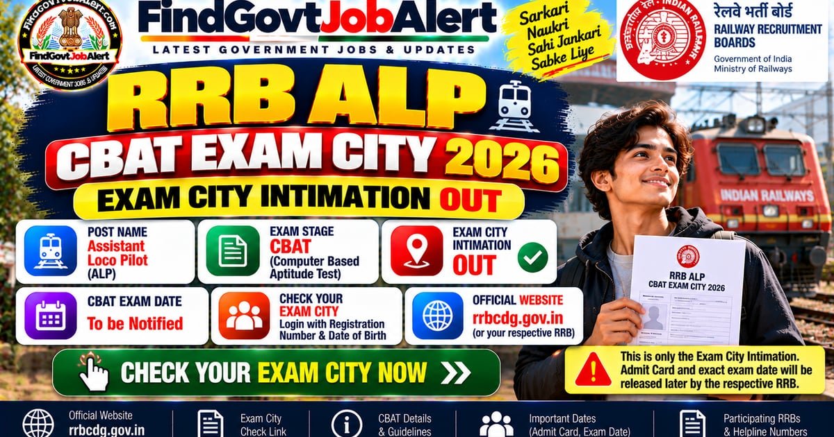 RRB ALP CBAT Exam City 2026 Out: CBAT on 30 October (CEN 01/2025, 10,970 Posts) – CBT 2 Result, Cut-Off & Status - Railway Recruitment Boards (RRBs), Ministry of Railways, Government of India
