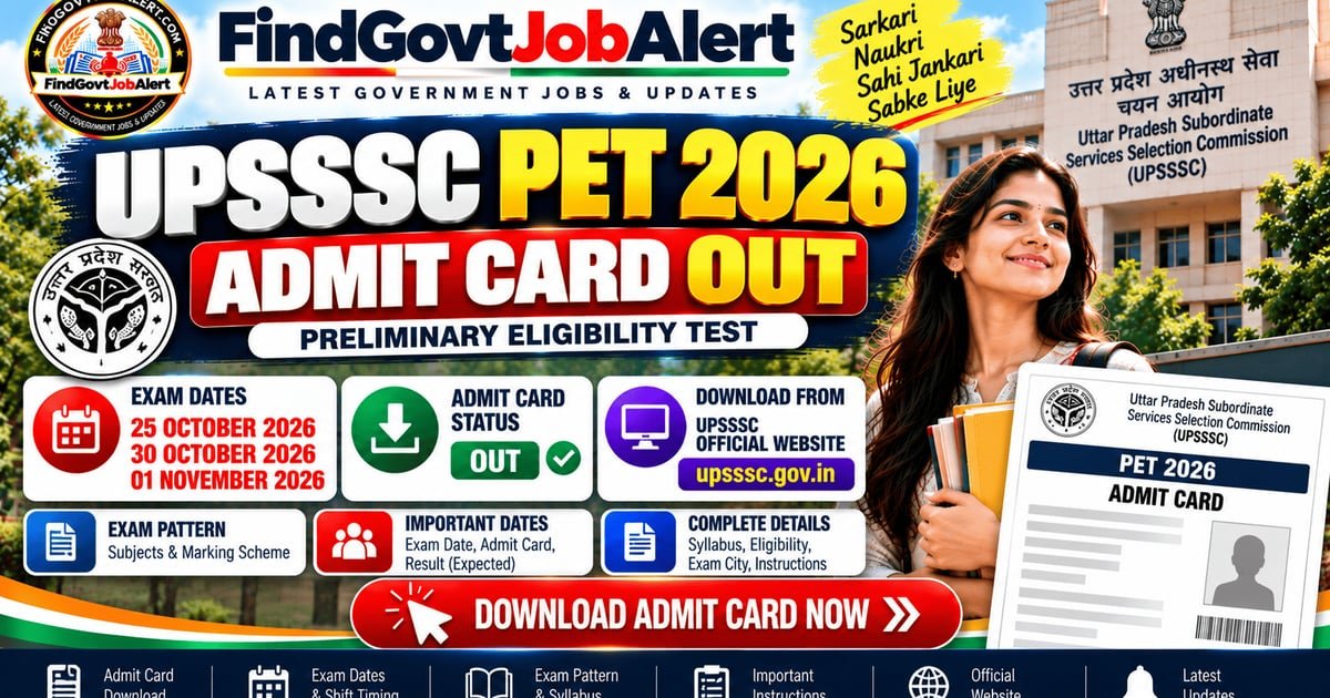 UPSSSC PET 2026 Admit Card Out - Uttar Pradesh Subordinate Service Selection Commission (UPSSSC), Lucknow